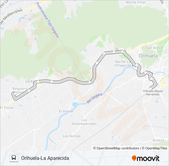 Mapa de ORIHUELA-LA APARECIDA de autobús