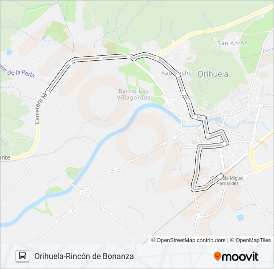 Mapa de ORIHUELA-RINCÓN DE BONANZA de autobús