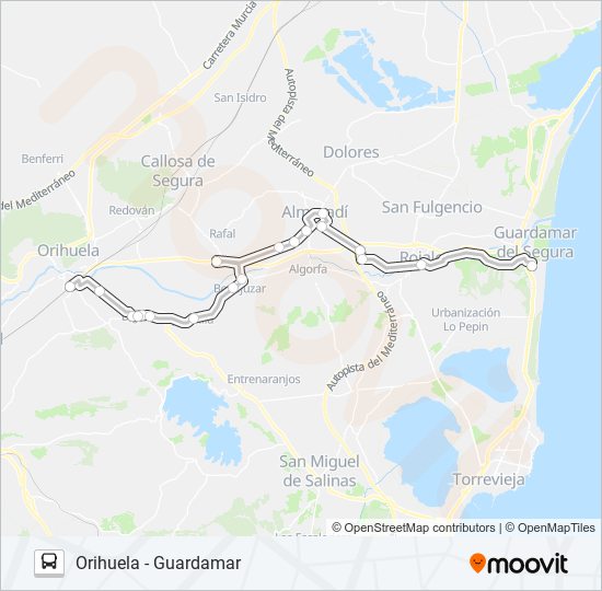 ORIHUELA - GUARDAMAR bus Mapa de línia