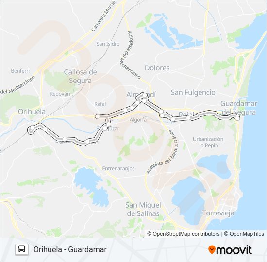 Mapa de ORIHUELA - GUARDAMAR de autobús