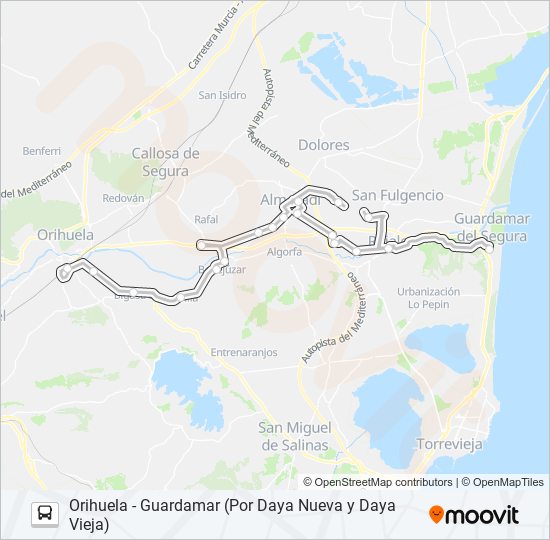 ORIHUELA - GUARDAMAR (POR DAYA NUEVA Y DAYA VIEJA) bus Mapa de línia