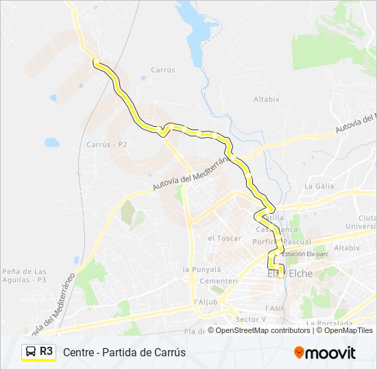 Mapa de R3 de autobús