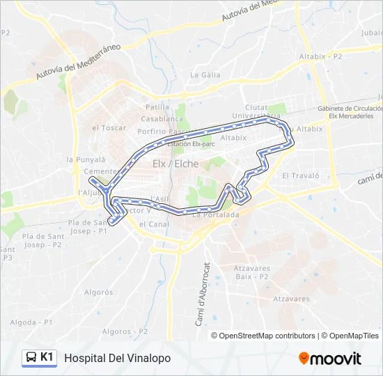 K1 Bus Line Map