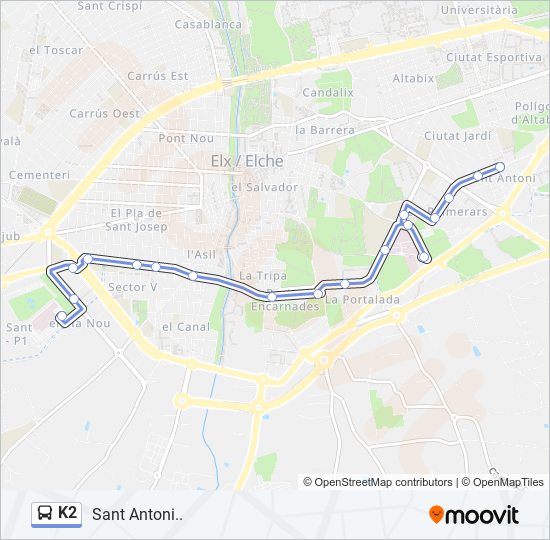 Mapa de K2 de autobús