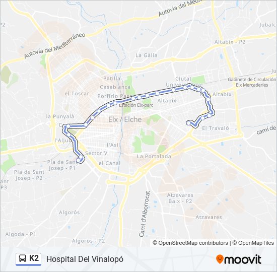 K2 bus Mapa de línia