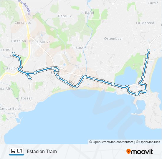 Mapa de L1 de autobús