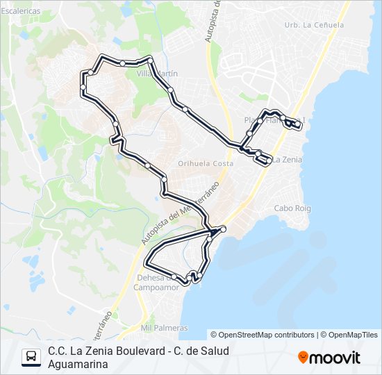 Mapa de PLAYAS DE ORIHUELA de autobús