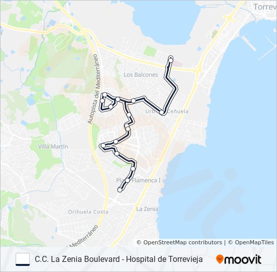 Mapa de PLAYAS DE ORIHUELA de autobús