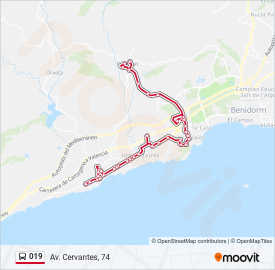 Mapa de 019 de autobús