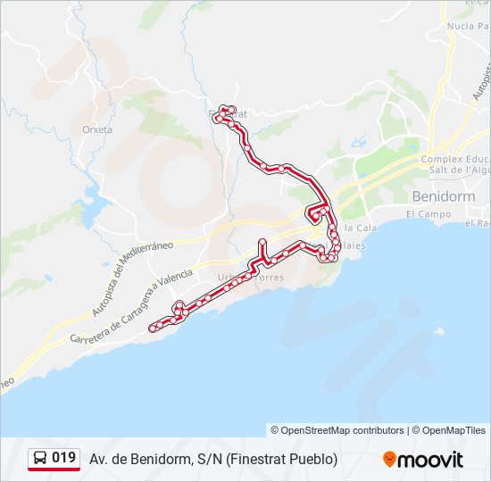 Mapa de 019 de autobús