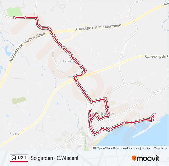 Mapa de 021 de autobús