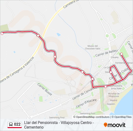 022 bus Mapa de línia