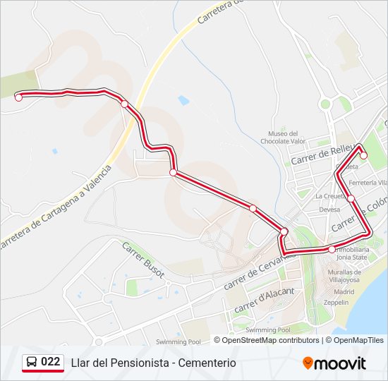 Mapa de 022 de autobús