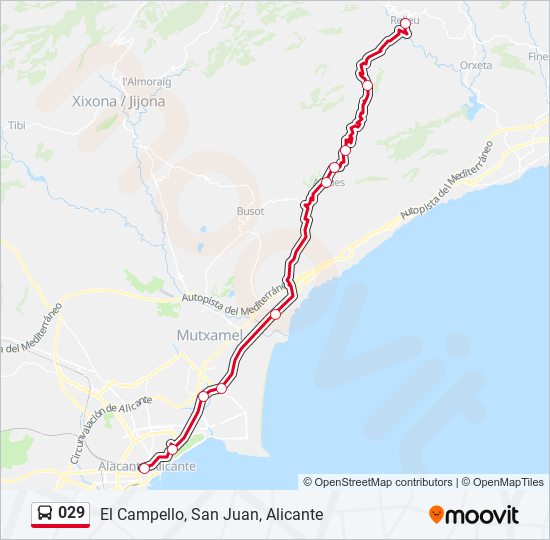 Mapa de 029 de autobús