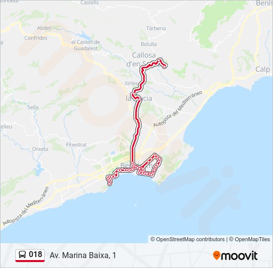 018 bus Mapa de línia