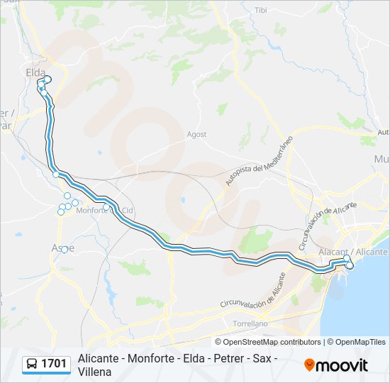 1701 bus Line Map