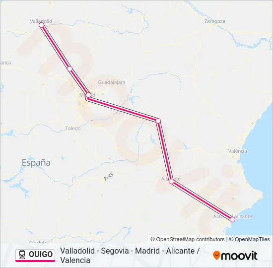 Mapa de OUIGO de tren