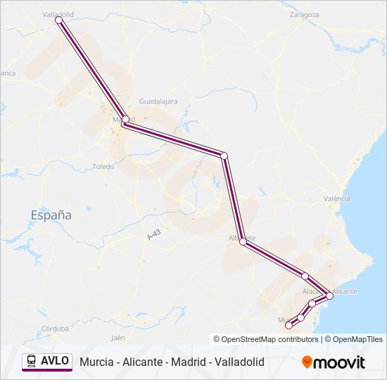 AVLO tren Mapa de línia