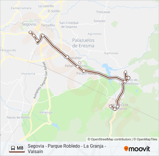 Mapa de M8 de autobús