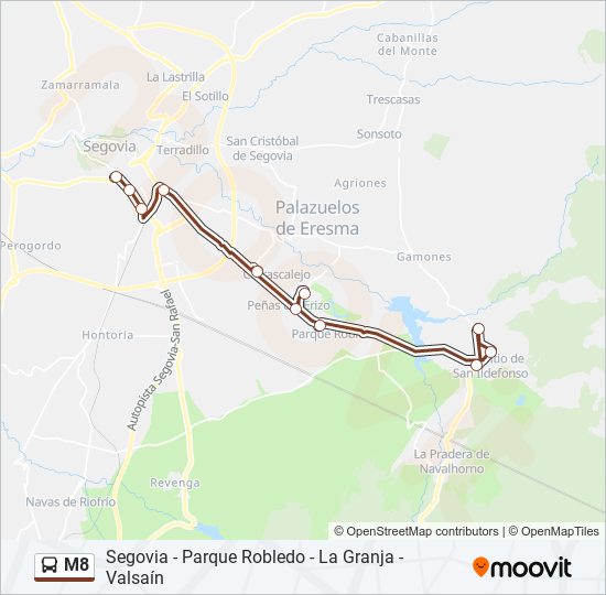 Mapa de M8 de autobús