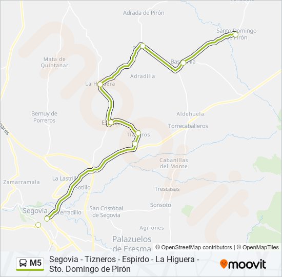 Mapa de M5 de autobús