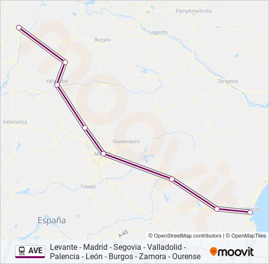 AVE tren Mapa de línia