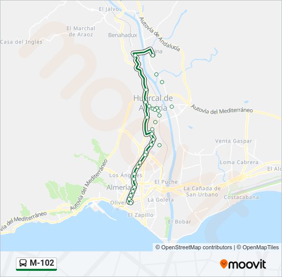 Mapa de M-102 de autobús