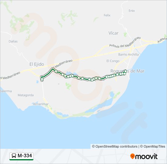 M-334 bus Line Map