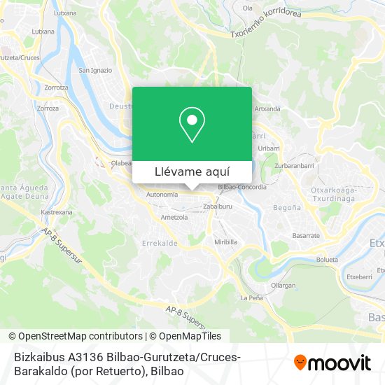 Mapa Bizkaibus A3136 Bilbao-Gurutzeta / Cruces-Barakaldo (por Retuerto)