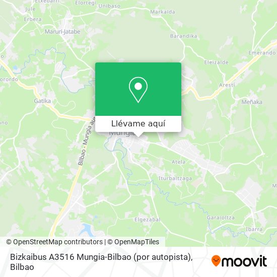 Mapa Bizkaibus A3516 Mungia-Bilbao (por autopista)