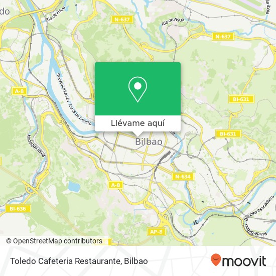 Mapa Toledo Cafeteria Restaurante, On Diego López Haroko kale nagusia, 56 48011 Indautxu Bilbo