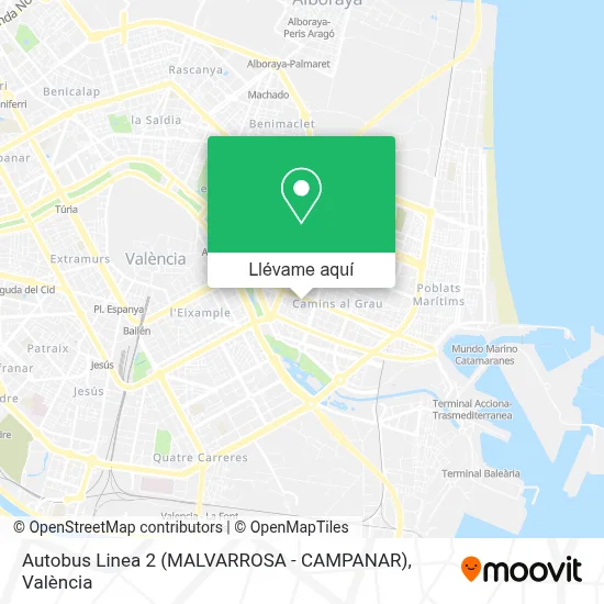 Mapa Autobus Linea 2 (MALVARROSA - CAMPANAR)