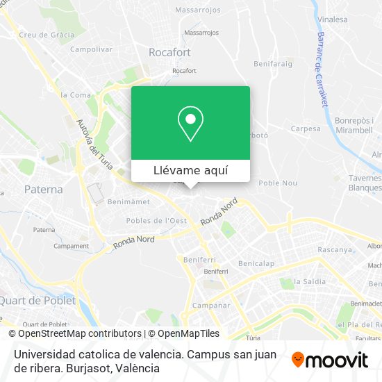Mapa Universidad catolica de valencia. Campus san juan de ribera. Burjasot
