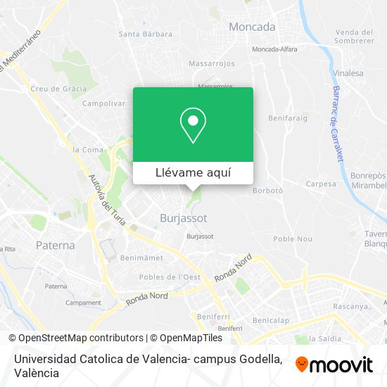 Mapa Universidad Catolica de Valencia- campus Godella