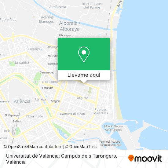 Mapa Universitat de València: Campus dels Tarongers