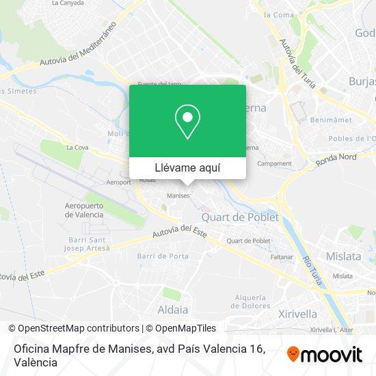 Mapa Oficina Mapfre de Manises, avd País Valencia 16