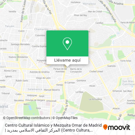 Mapa Centro Cultural Islámico y Mezquita Omar de Madrid | المركز الثقافي الاسلامي بمدريد