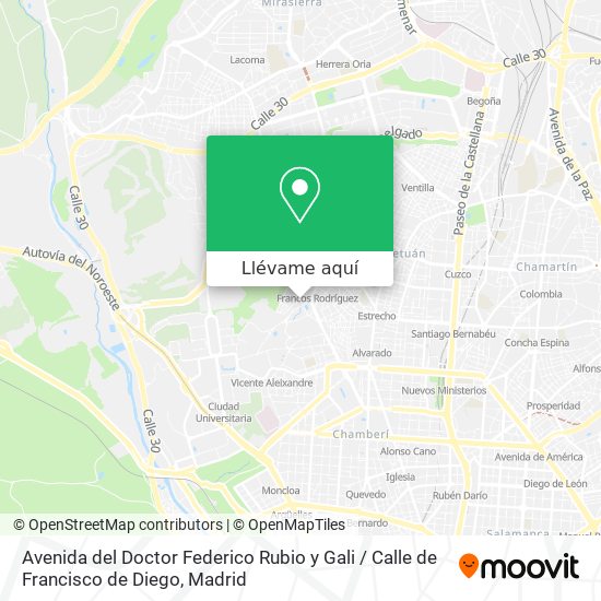 Mapa Avenida del Doctor Federico Rubio y Gali / Calle de Francisco de Diego