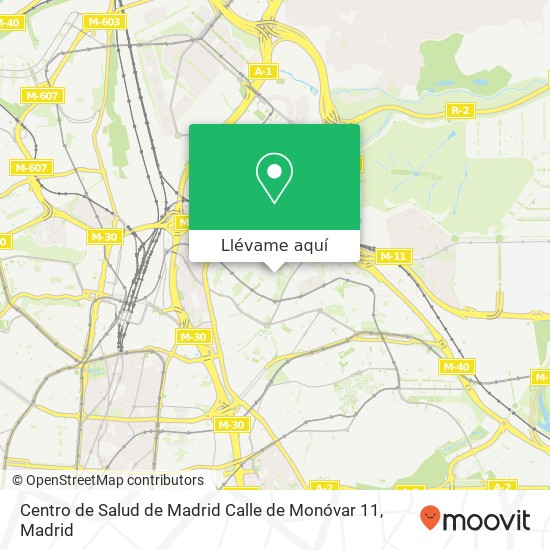 Mapa Centro de Salud de Madrid Calle de Monóvar 11