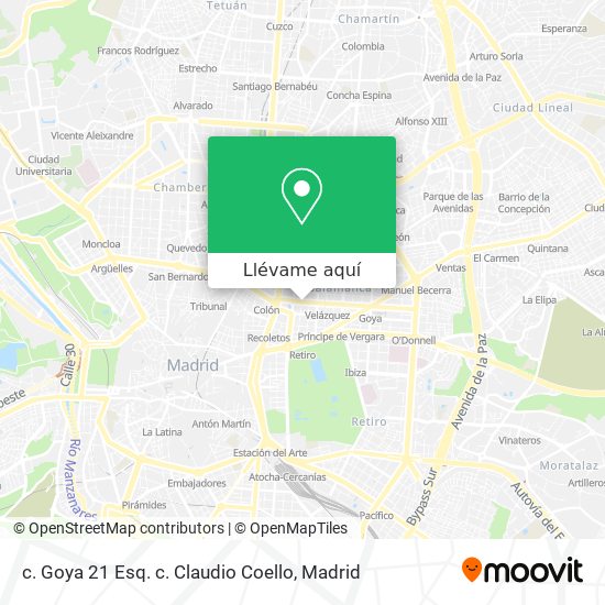 Mapa c. Goya 21 Esq. c. Claudio Coello
