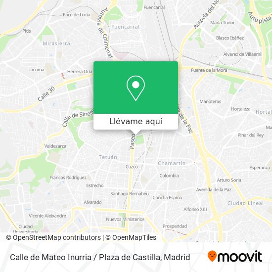 Mapa Calle de Mateo Inurria / Plaza de Castilla
