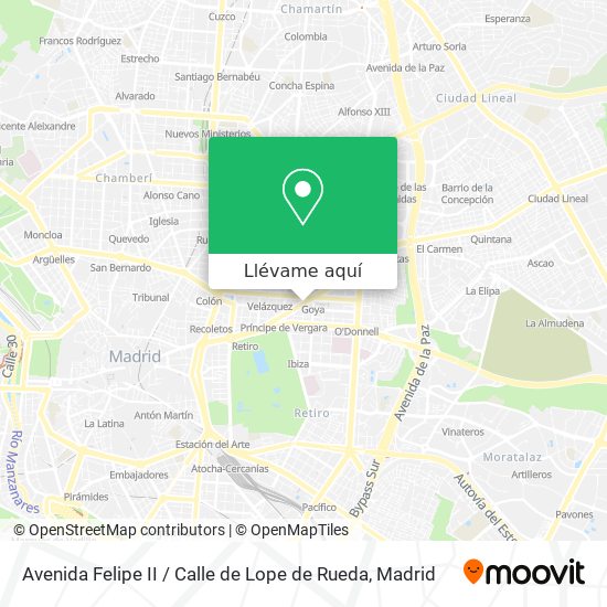 Mapa Avenida Felipe II / Calle de Lope de Rueda