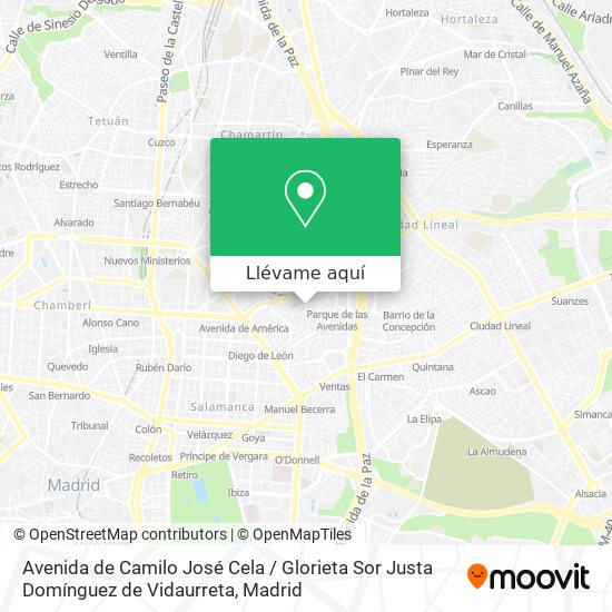 Mapa Avenida de Camilo José Cela / Glorieta Sor Justa Domínguez de Vidaurreta