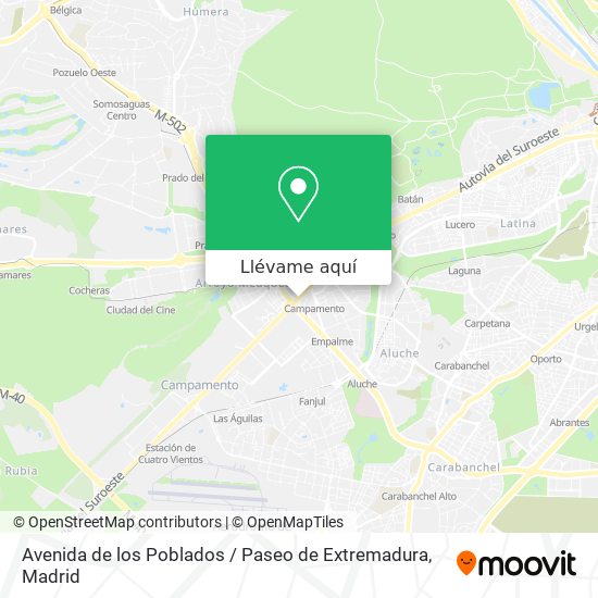 Mapa Avenida de los Poblados / Paseo de Extremadura