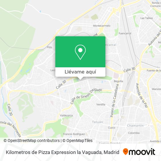 Mapa Kilometros de Pizza Expression la Vaguada