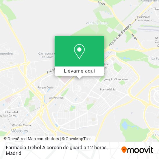 Mapa Farmacia Trébol Alcorcón de guardia 12 horas