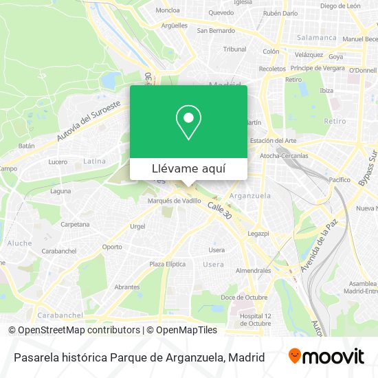 Mapa Pasarela histórica Parque de Arganzuela