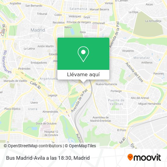 Mapa Bus Madrid-Avila a las 18:30
