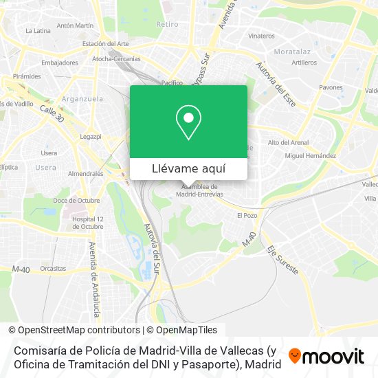 Mapa Comisaría de Policía de Madrid-Villa de Vallecas (y Oficina de Tramitación del DNI y Pasaporte)