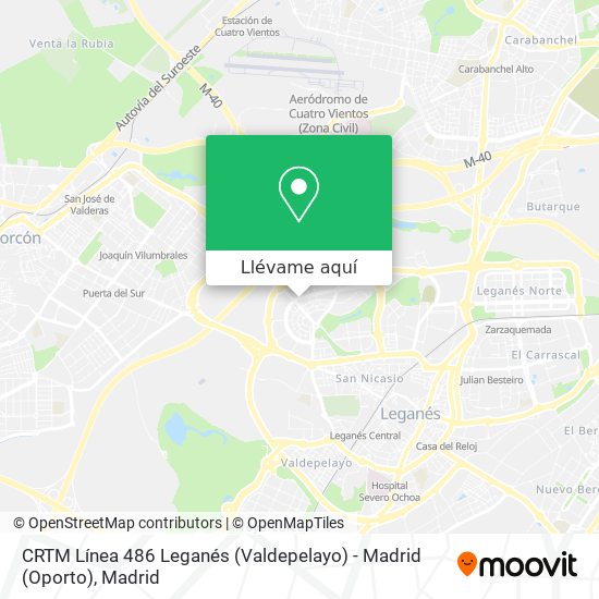 Mapa CRTM Línea 486 Leganés (Valdepelayo) - Madrid (Oporto)